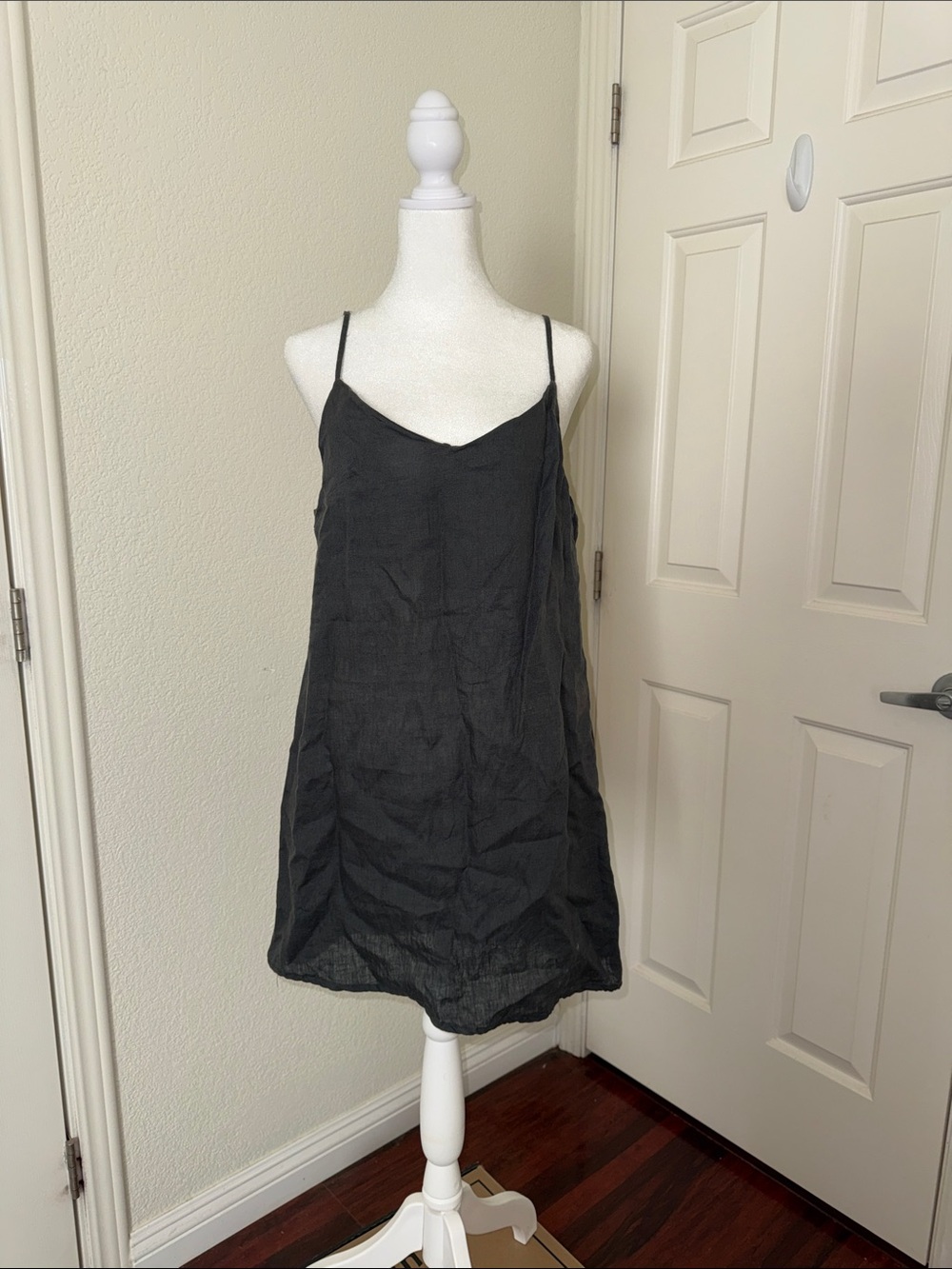 Classic Dark Grey Spaghetti-Strap Mini Dress